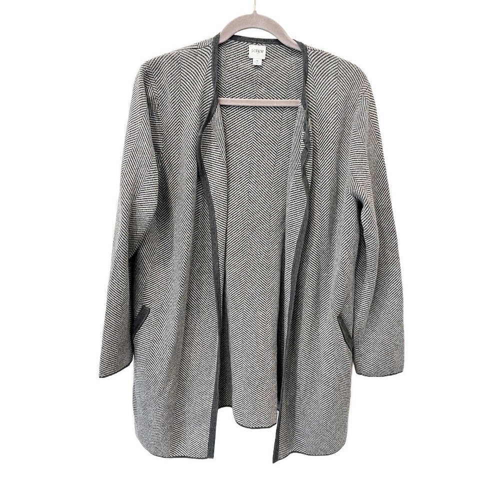 J. Crew Vanessa Gray Herringbone Knit Longline Sweater Cardigan Size Medium